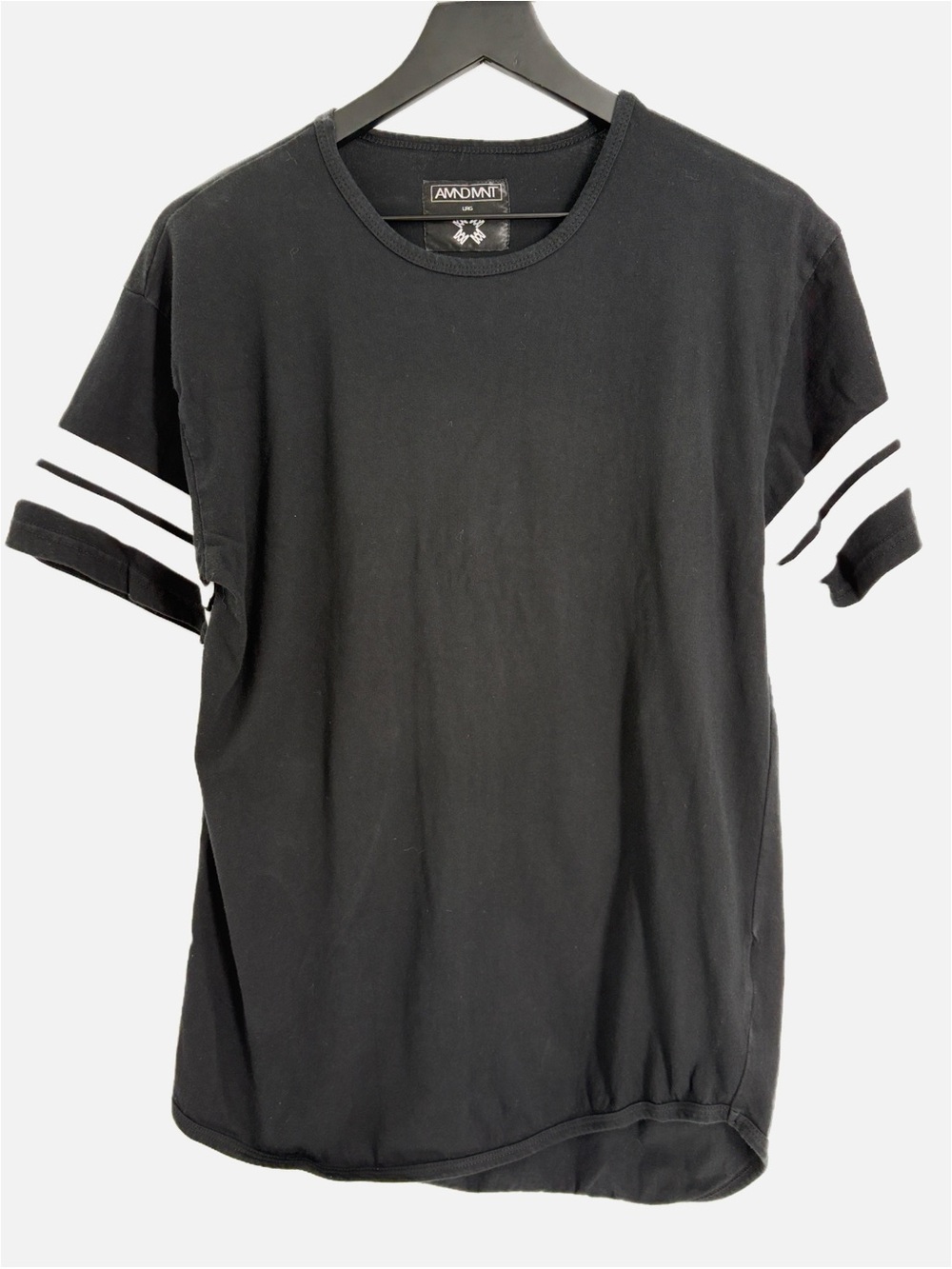 AMNDMNT Black White Striped Sleeve Curved Hem T Shirt Size Large